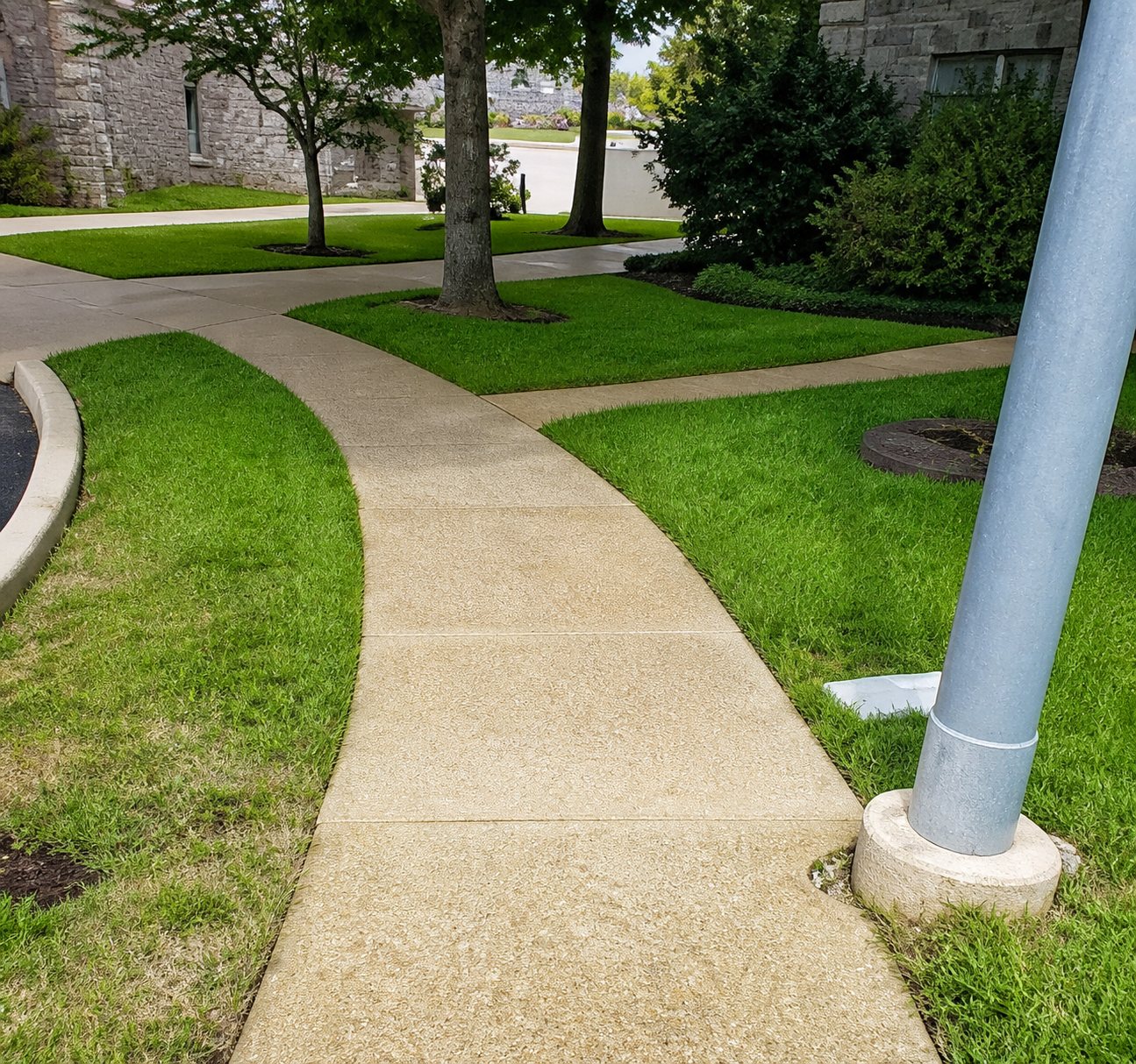 Clean concrete walkway and lawn edge